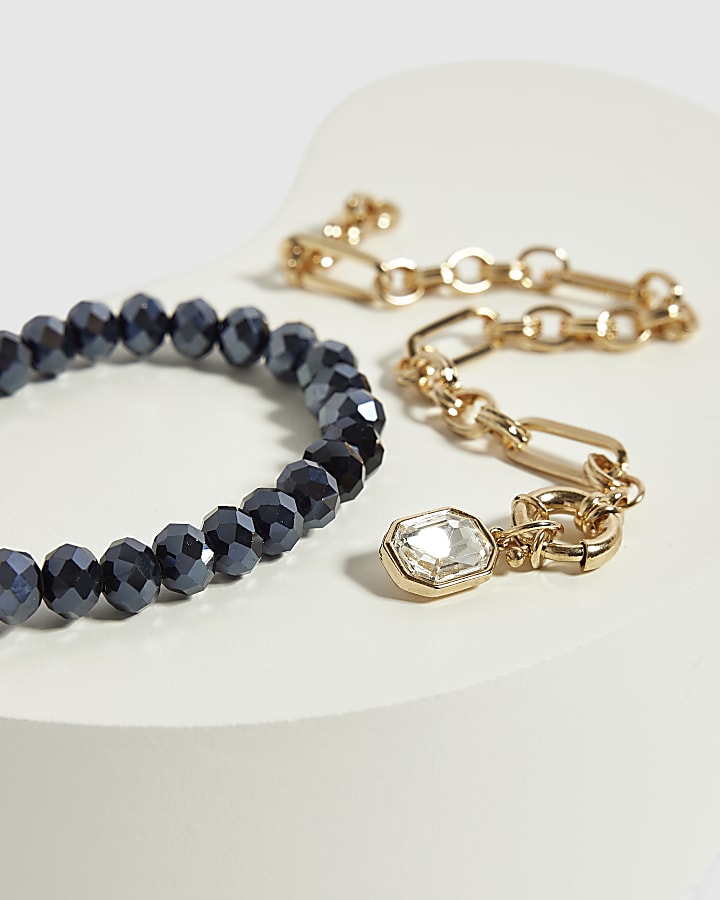 Blue Multi Bead Bracelet Set