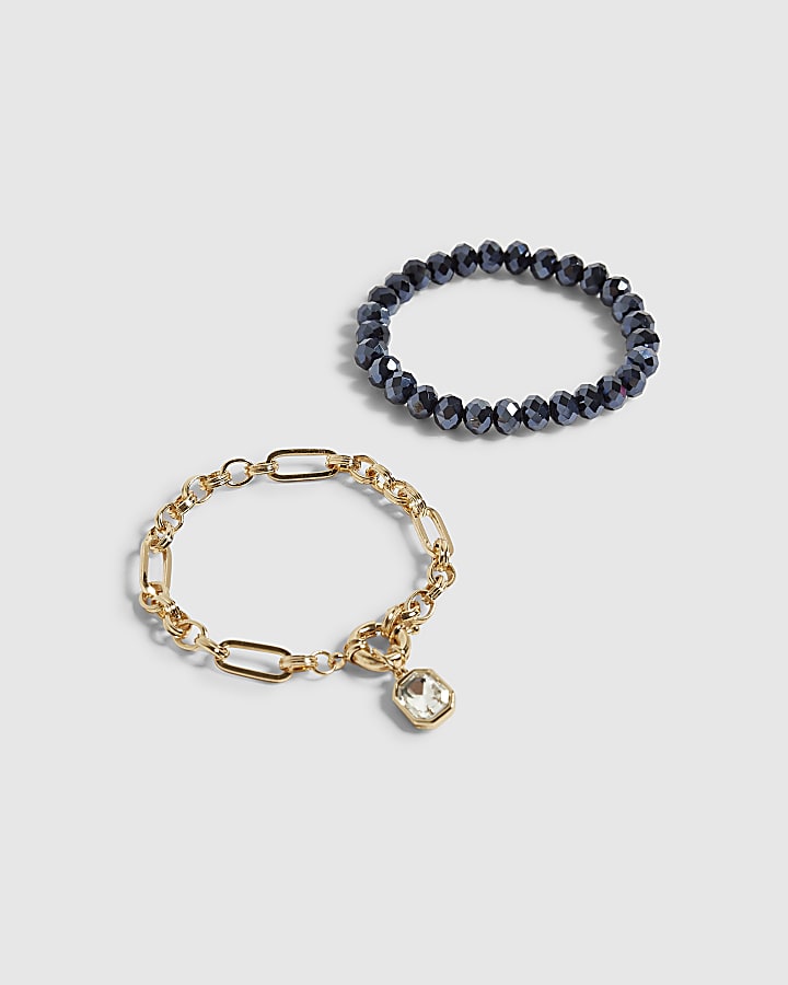 Blue Multi Bead Bracelet Set