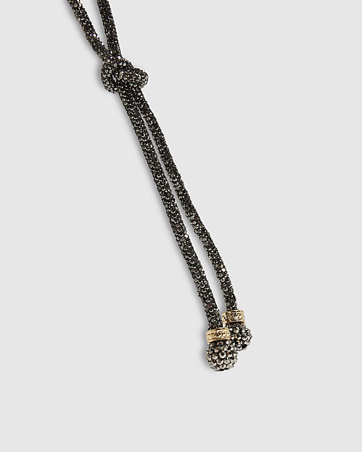Black Rhinestone Lariat Necklace