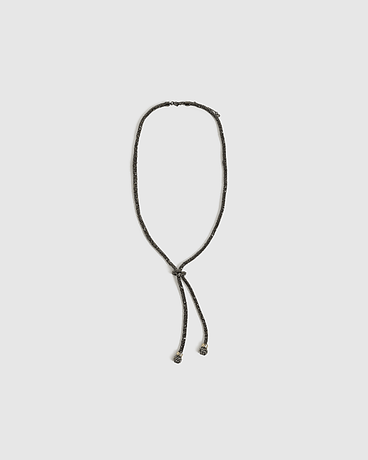 Black Rhinestone Lariat Necklace