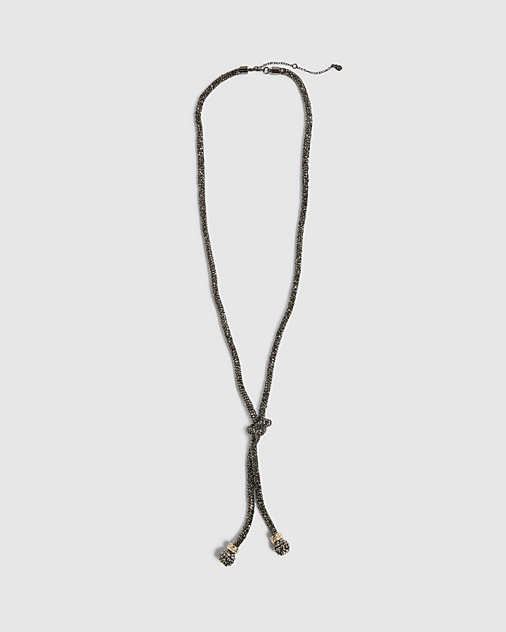Black Rhinestone Lariat Necklace