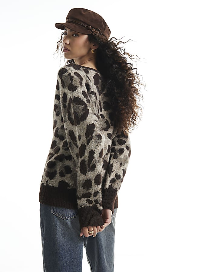 Brown Leopard Cosy Knit Jumper