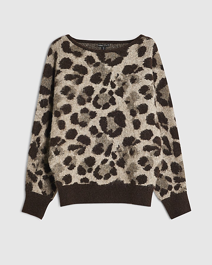Brown Leopard Cosy Knit Jumper