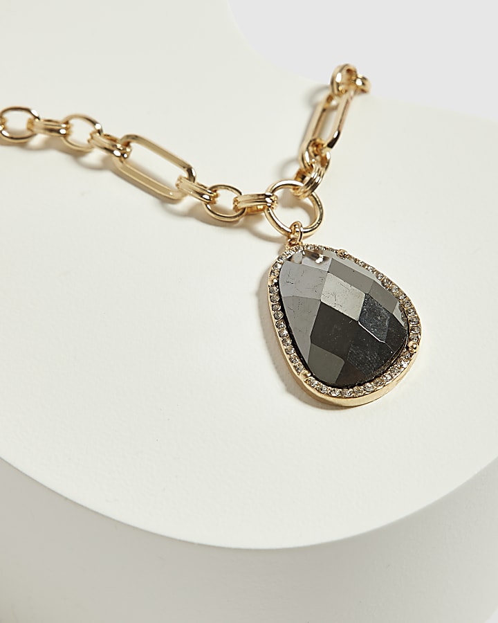 Gold Irregular Stone Pendant Necklace