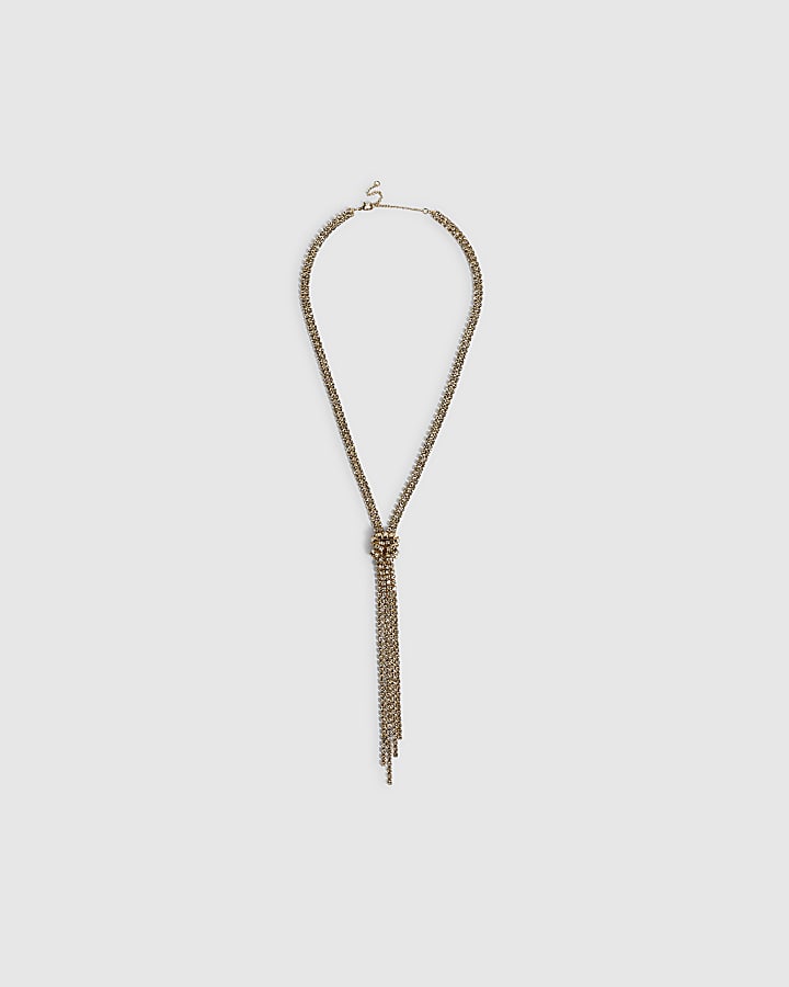 Gold Beaded Chain Knotted Necklace