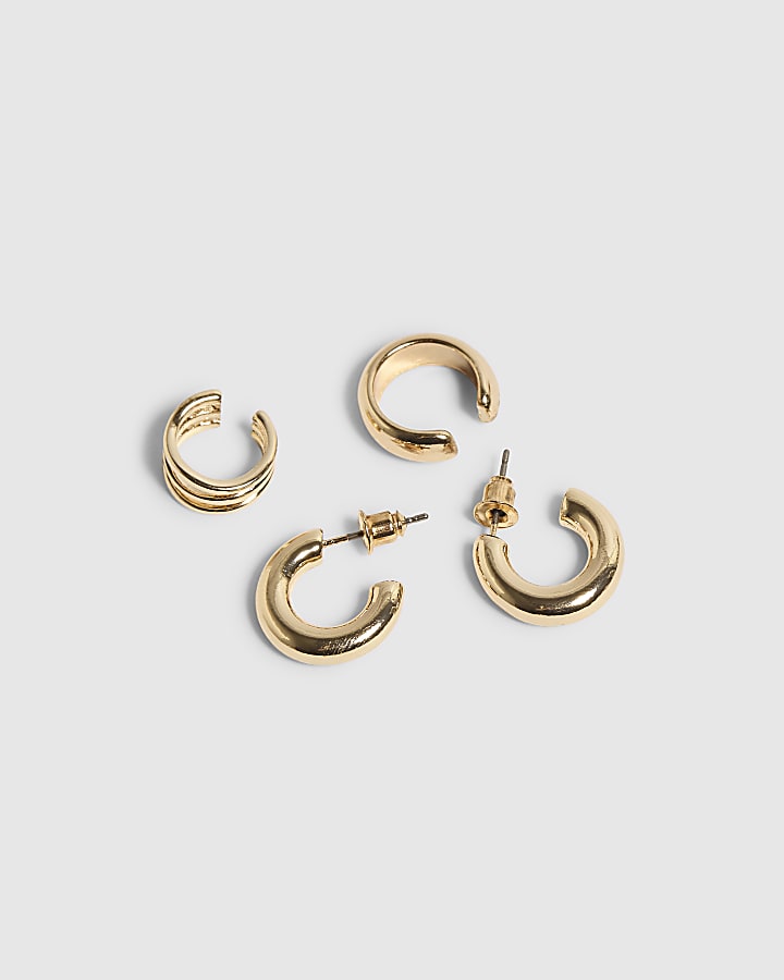 Gold Ear Cuff And Hoops Set