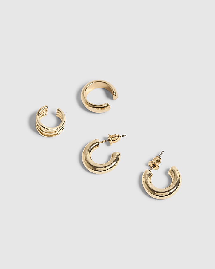 Gold Ear Cuff And Hoops Set