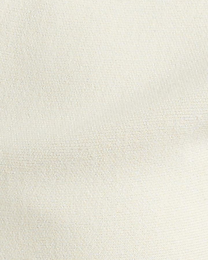 Cream Hybrid Satin Knit Peplum Maxi Dress