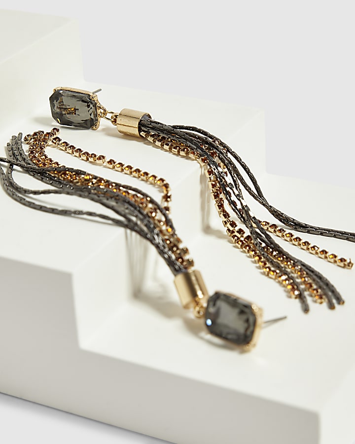 Gold Mixed Chain Tassel Earrings