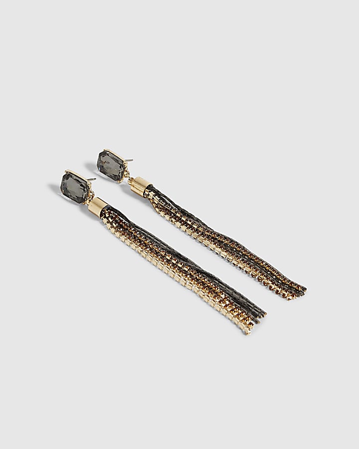 Gold Mixed Chain Tassel Earrings