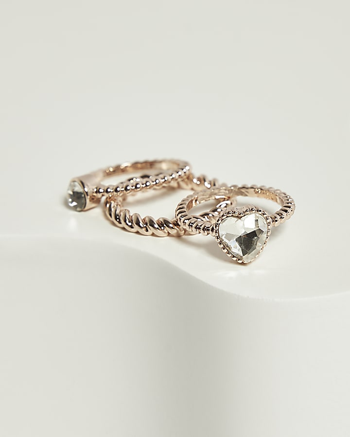 Rose Gold Heart Ring Pack of 3