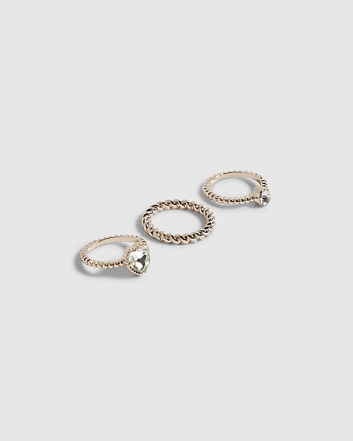 Rose Gold Heart Ring Pack of 3