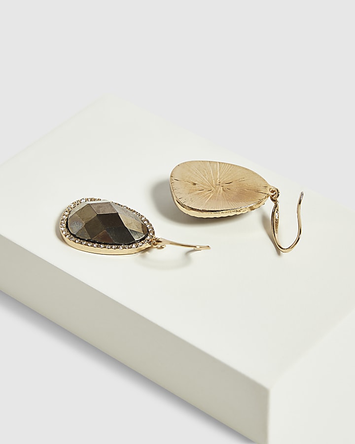 Gold Irregular Stone Drop Earrings