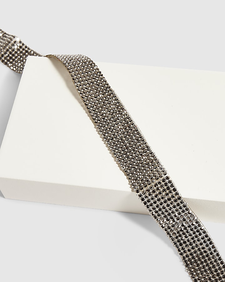 Black Gunmetal Rhinestone Choker Necklace