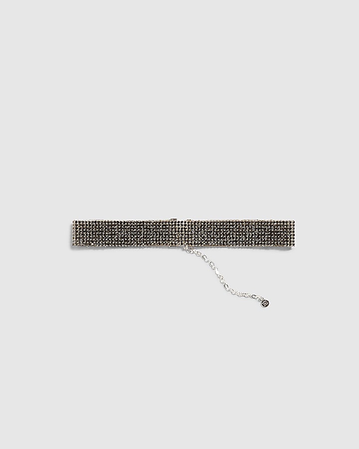 Black Gunmetal Rhinestone Choker Necklace
