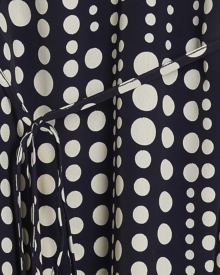 Black Polkadot Print Tie Waist Dress