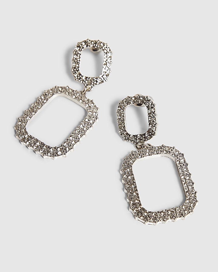 Silver Crystal Open Drop Earrings