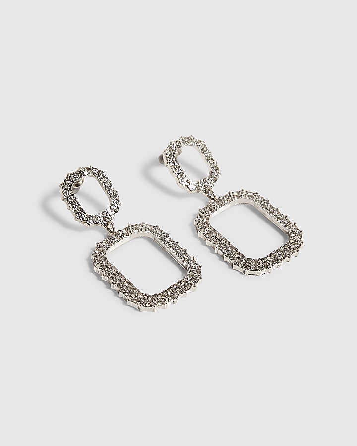 Silver Crystal Open Drop Earrings