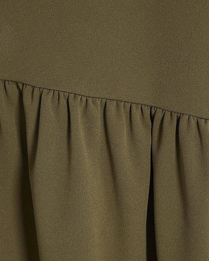 Khaki Cowl Neck Peplum Mini Dress