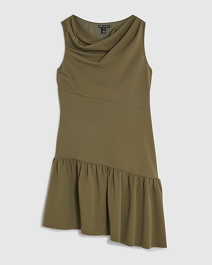 Khaki Cowl Neck Peplum Mini Dress