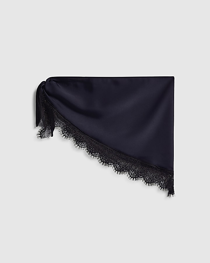 Blue Satin Lace Trim Scarf