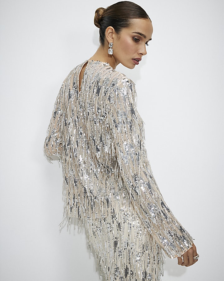 Cream Sequin Fringe Top