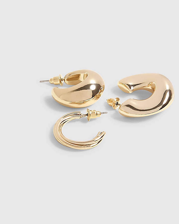 Gold Hoop Earrings Set of 3