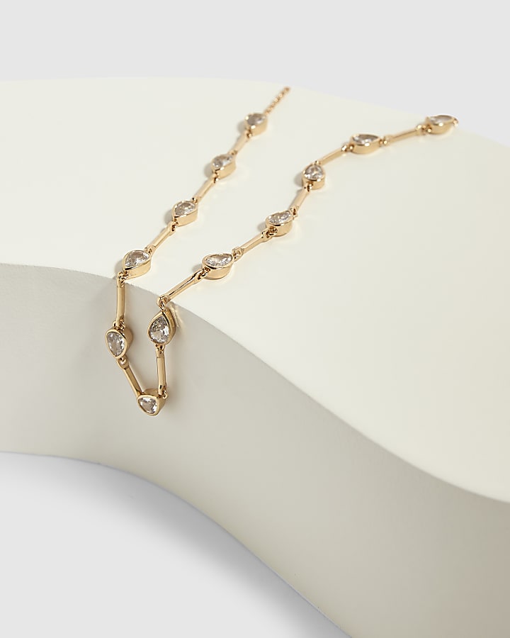 Gold Diamond Simulant Teardrop Necklace