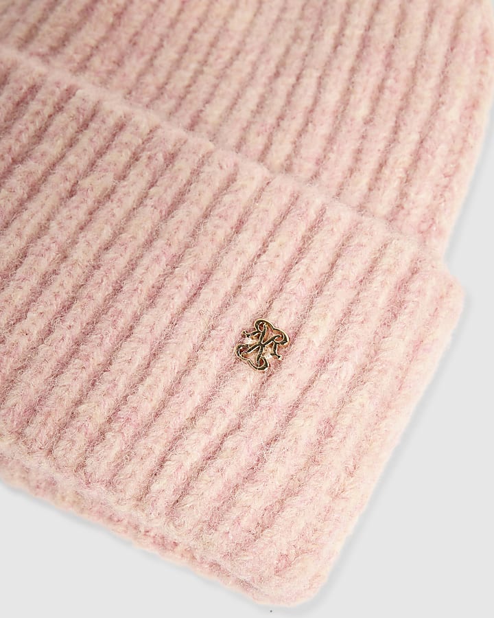 Pink Knit Turned Up Cuff Beanie