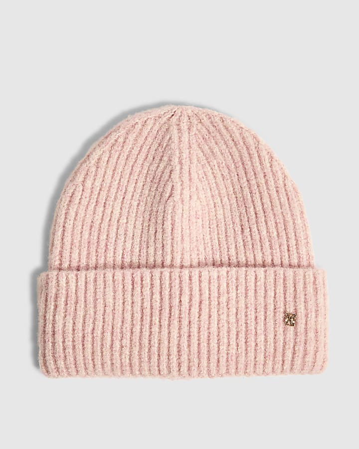 Pink Knit Turned Up Cuff Beanie