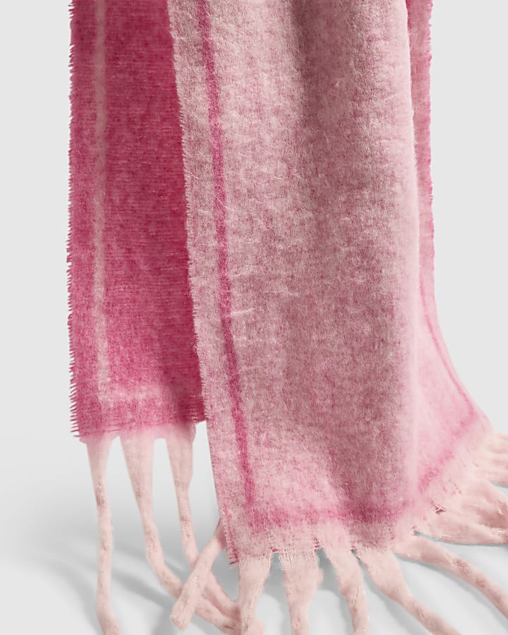 Pink Fluffy Knit Tassel Scarf