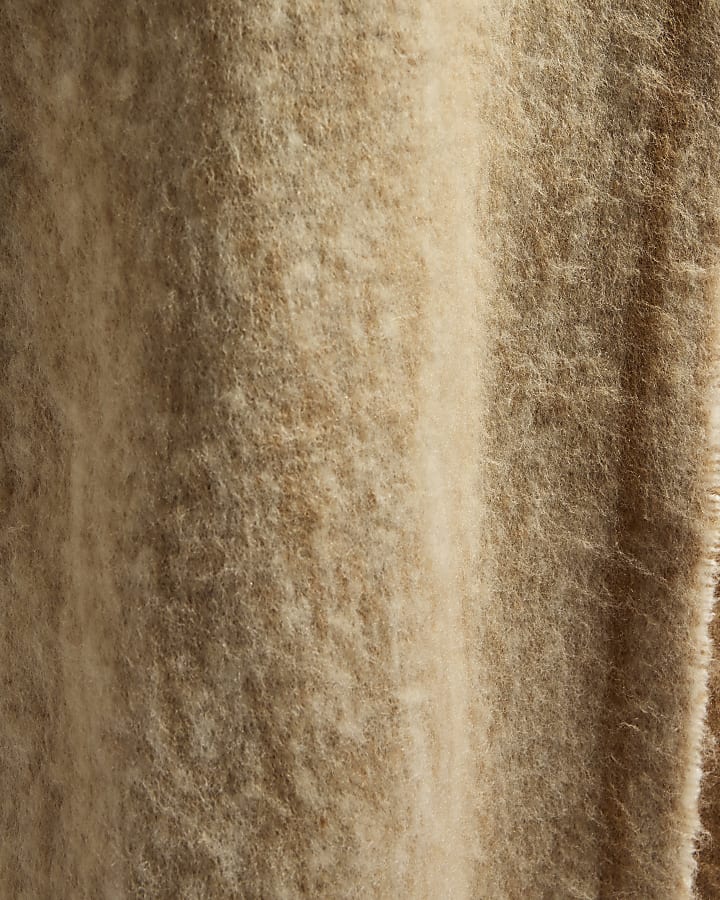 Cream Fluffy Knit Tassel Scarf