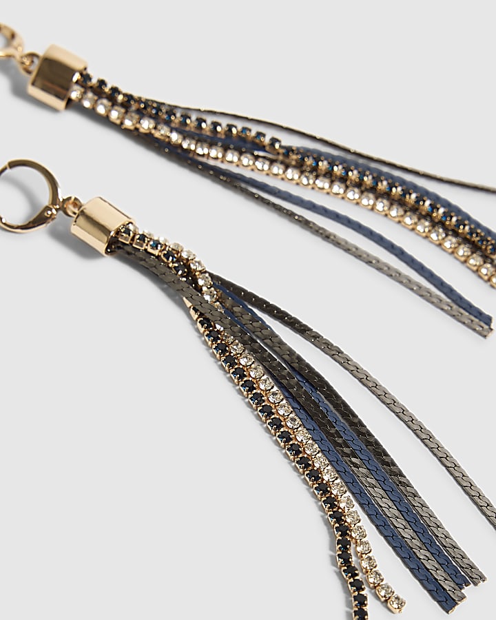 Gold Multi Colour Mixed Chain Tassel Earrings