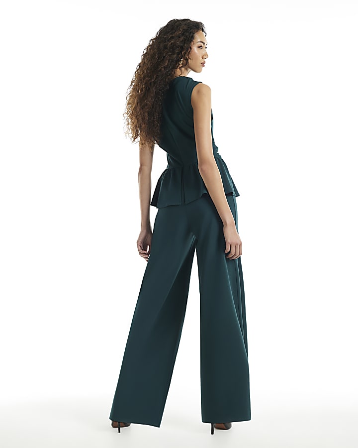 Green One Shoulder Buckle Detail Jumpsuit