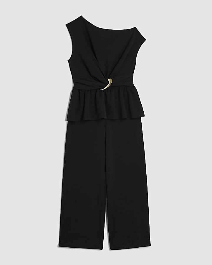 Petite Black One Shoulder Buckle Jumpsuit