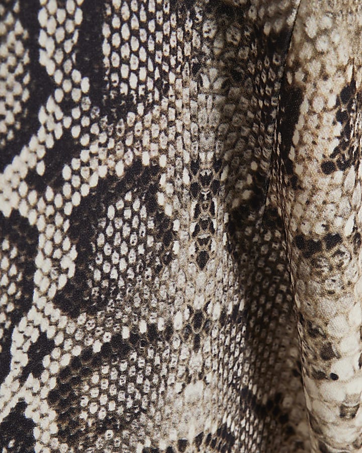 Cream Snake Print Puff Sleeve Mini Dress