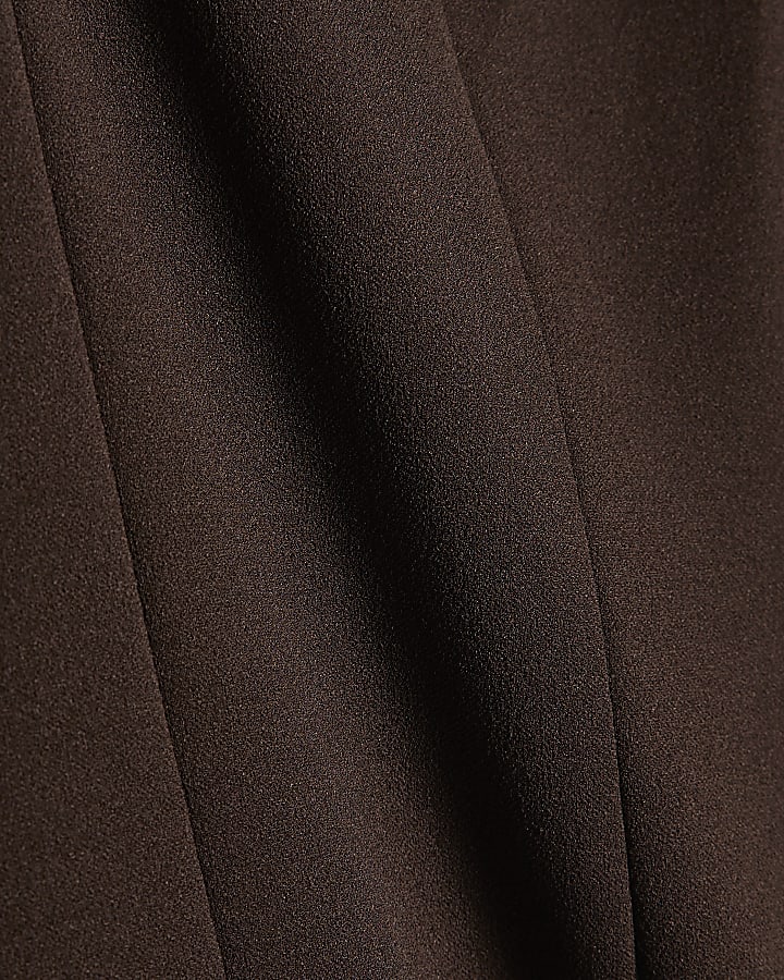 Brown Plunge Neck Puff Sleeve Mini Dress