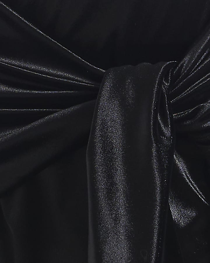 Black Velvet Tie Detail Mini Dress