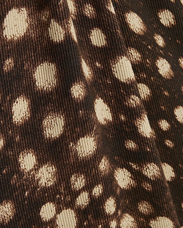 Brown Rib Deer Print Midi Dress
