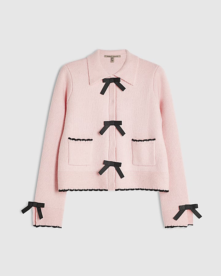 Pink Bow Front Cardigan