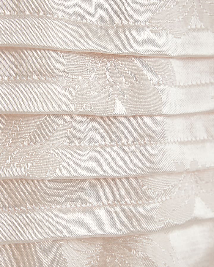 Pink Satin Jacquard Lace Trim Satin Top
