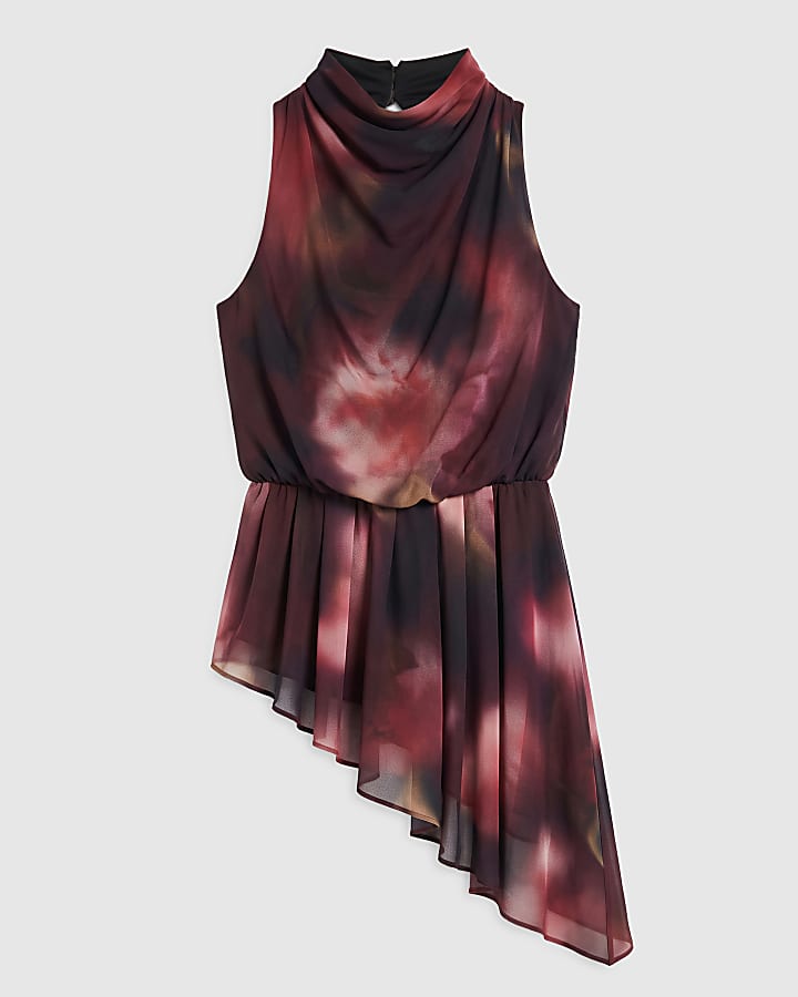 Burgundy Chiffon Asymmetric Hem Top