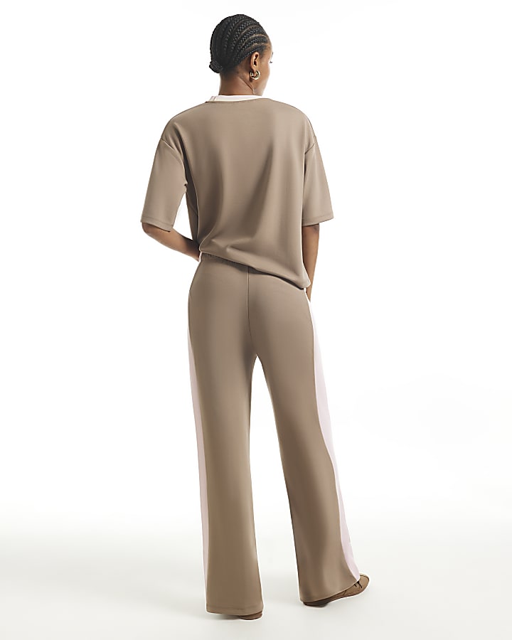 Beige Premium Tipped Wide Leg Joggers