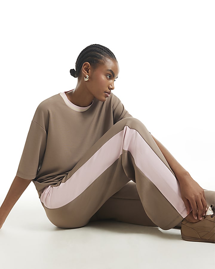 Beige Premium Tipped Wide Leg Joggers