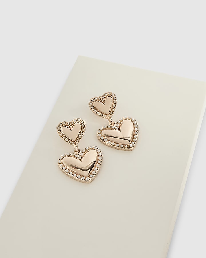 Rose Gold Pearl Heart Drop Earrings