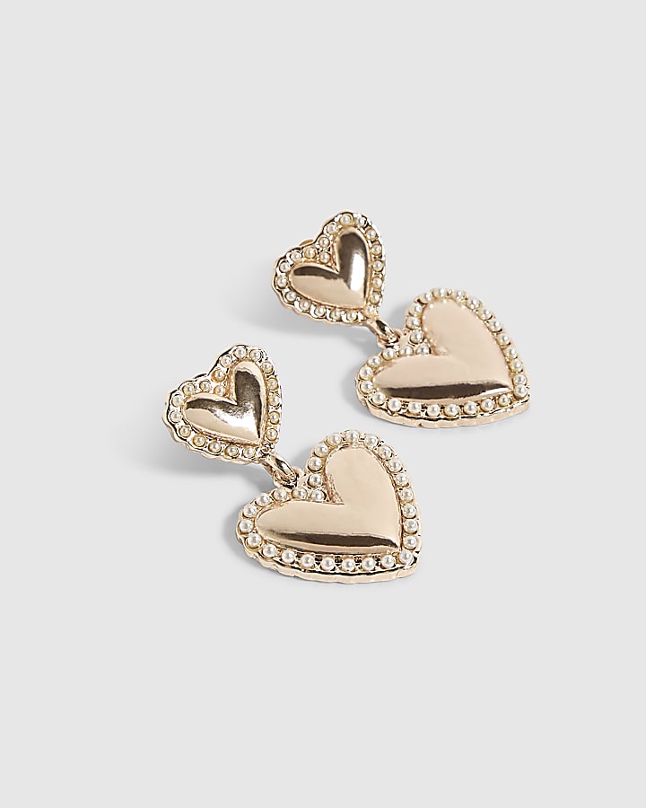Rose Gold Pearl Heart Drop Earrings