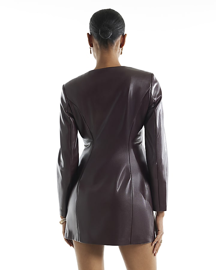 Burgundy Faux Leather Blazer Dress