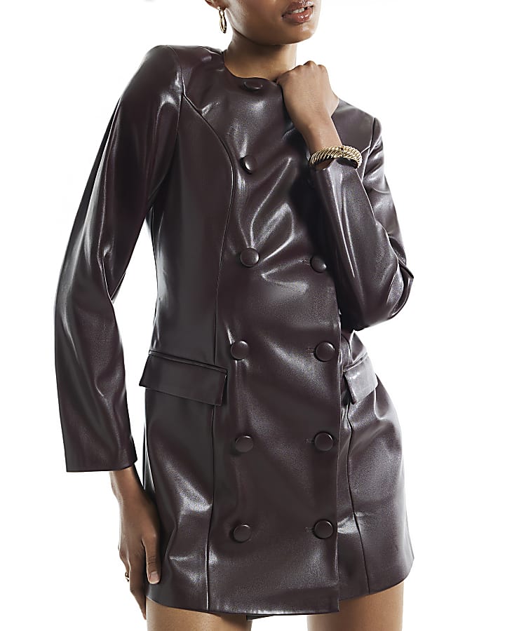Burgundy Faux Leather Blazer Dress
