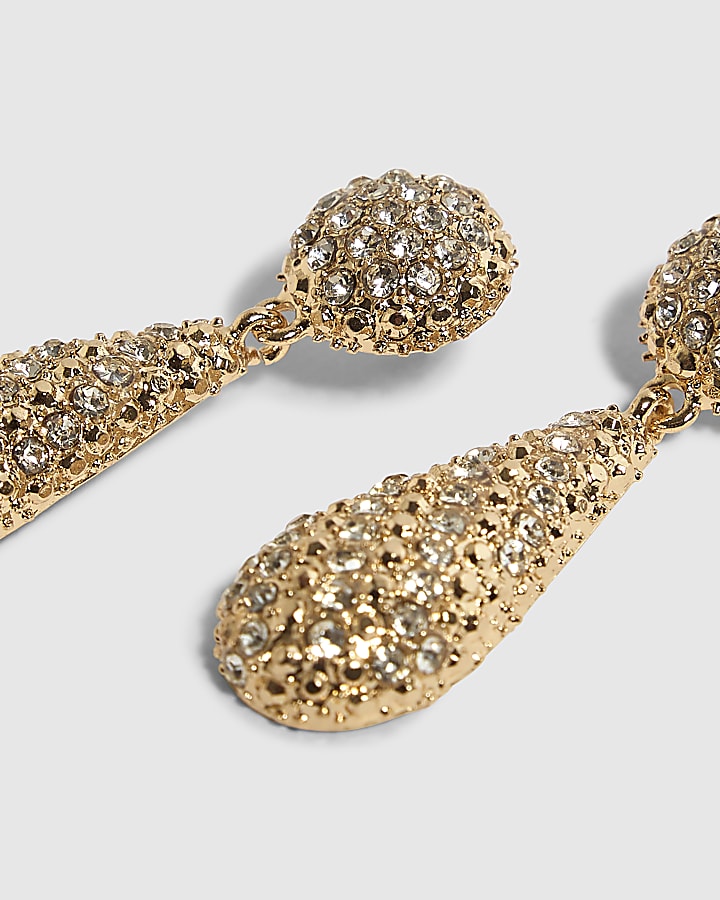 Gold Pave Tear Drop Earrings