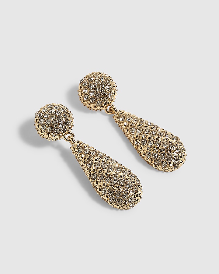 Gold Pave Tear Drop Earrings